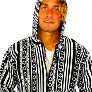 Woven Baja Style Hoodie Zip Up Black/White